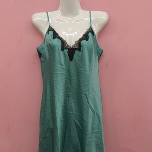 Victoria Secret Very Sexy Satin Rose Lace Trim Mini Slip Dress Small Green